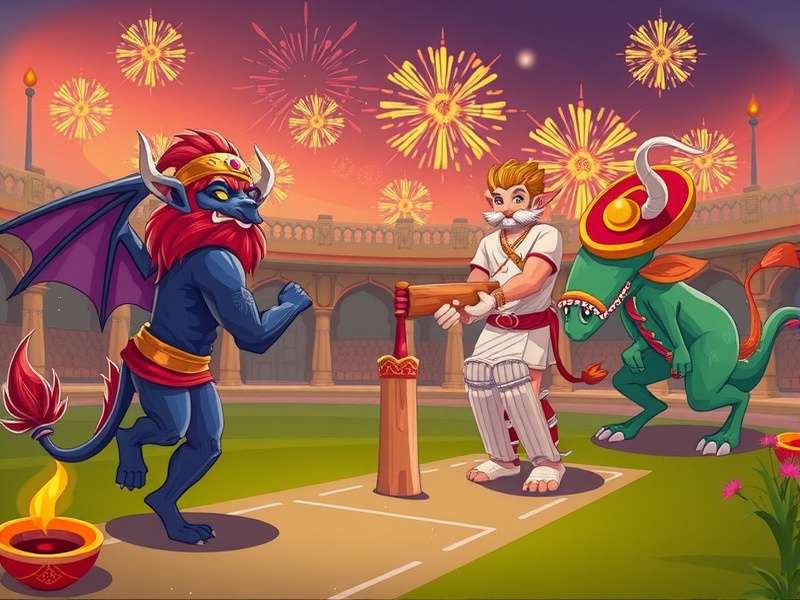 Anise Colossus game screenshot showing mythical creatures playing cricket
